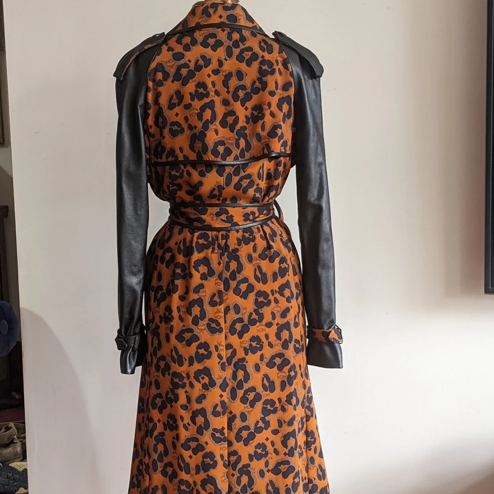 MCM Orange and Black Leopard Trench Coat - Picture 2 of 10
